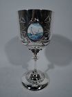 Tall Art Nouveau English Sterling Silver & Enamel Nautical Goblet