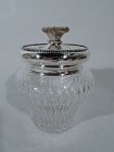 Antique Cut-Glass and Sterling Silver Tobacco Jar with Antler Finial