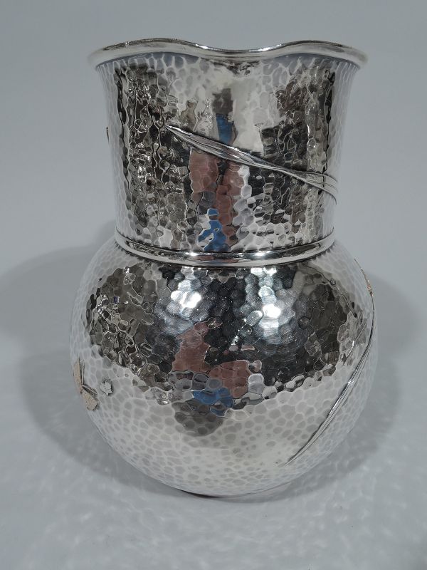 Rare Tiffany Mixed Metal Hand Hammered Water Pitcher with Dragonfly