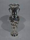 Antique Chinese Silver Vase with Bamboo and Birds