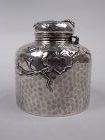 Large Tiffany Japonesque Applied Sterling Silver Inkwell with Beetle