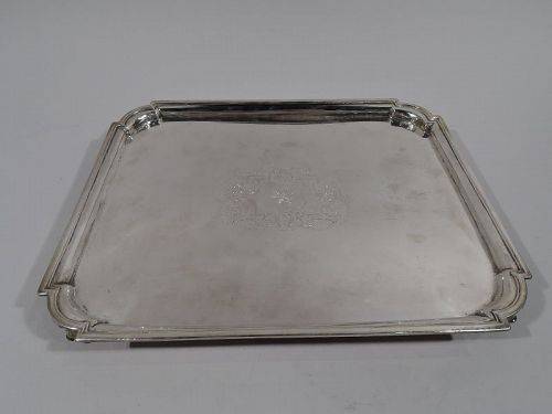 Early English Georgian Sterling Silver Rectangular Armorial Salver