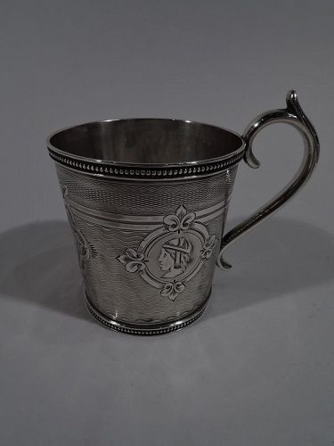 Antique Classical Medallion Coin Silver Baby Cup by New York Maker