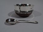 Antique Celtic Revival Sterling Silver & Wood Mazer Bowl & Spoon
