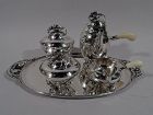 Early Georg Jensen Hand-Hammered Blossom Coffee Set on Tray