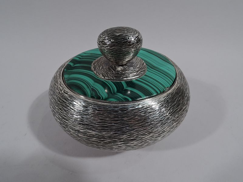 Modern Handwrought Sterling Silver &amp; Malachite Box by New York Maker