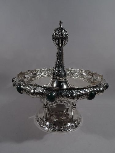 German Art Nouveau Silver & Malachite Showstopper Centerpiece