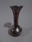 Antique Alvin Art Nouveau Red Glass Bud Vase with Silver Overlay