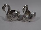 Pair of Antique German Silver Swan Bowls
