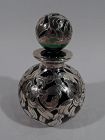 Antique American Art Nouveau Green Glass Silver Overlay Perfume