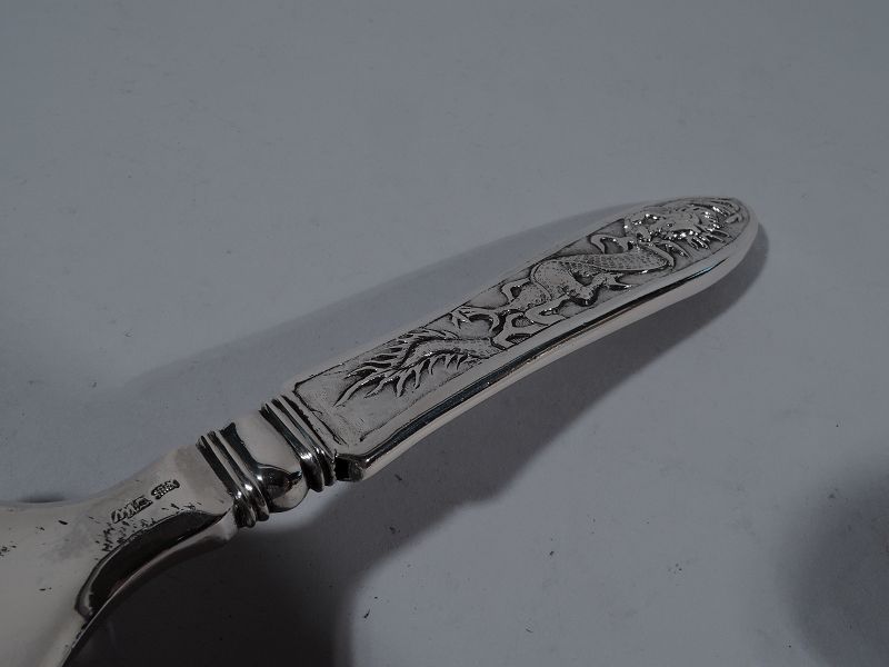 Large Antique Chinese Silver Dragon Serving Fork by Cumwo