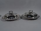 Pair of Tiffany Chrysanthemum Sterling Silver Covered Serving Dishes