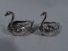 Pair of Antique American Sterling Silver and Glass Swan Bird Bowls