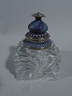 Antique Russian Silver Gilt, Enamel & Carved Glass Inkwell