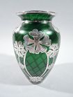 Stunning Loetz Green Quilted Glass Silver Overlay Vase
