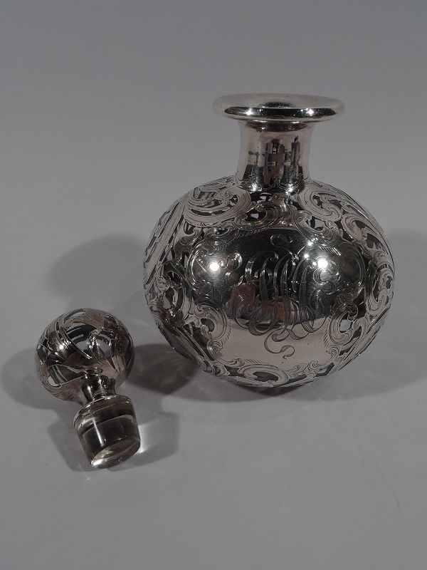 Large Alvin American Art Nouveau Silver Overlay Cologne Bottle