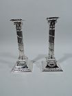 Pair of Edwardian Neoclassical Sterling Silver Column Candlesticks