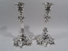 Pair of Antique Rococo Sterling Silver Candlesticks by Howard 1891