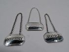 Port, Sherry, Vodka: Group of 3 English Sterling Silver Liquor Tags