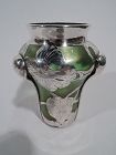 Antique Austrian Art Nouveau Iridescent Glass Silver Overlay Vase
