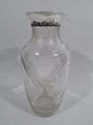 Antique Tiffany Edwardian Glass & Sterling Silver Bird & Cattails Vase