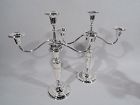 Pair of Tiffany Modern Classical Sterling Silver 3-Light Candelabra