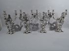 Set of 4 French Baccarat & Crystal Silver Vases 3-Light Candelabra