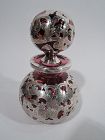 Antique Gorham Art Nouveau Red Silver Overlay Cologne Bottle