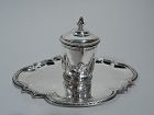Antique French Belle Epoque Classical Silver Inkwell on Stand