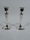 Pair of Tiffany Art Deco Sterling Silver Classical Pillar Candlesticks