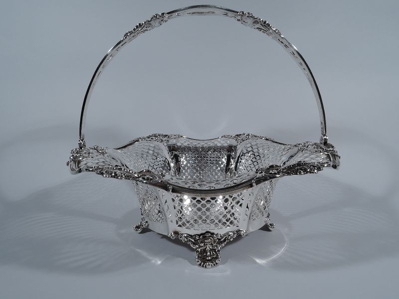 Large Antique American Edwardian Pierced Sterling Silver Basket