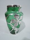 Art Nouveau Green Quilted Glass Silver Overlay Vase by Loetz