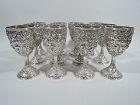 Set of 12 Antique American Repousse Sterling Silver Goblets