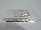 Tiffany Midcentury Gothic Sterling Silver Box with Pictorial Engraving
