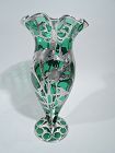 Antique American Art Nouveau Green Daisy Silver Overlay Vase