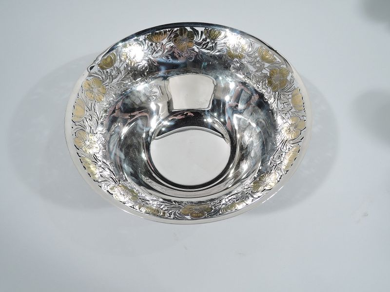 Antique Tiffany Art Nouveau Sterling Silver Bowl with Gilt Flowers