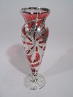 Antique American Art Nouveau Shaded Red Silver Overlay Vase