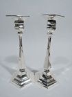 Pair of Tiffany Modern Geometric Sterling Silver Candlesticks