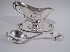 Georg Jensen Danish Art Nouveau Gravy Boat on Stand with Ladle