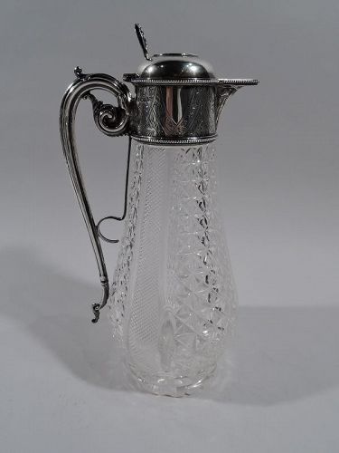 English Edwardian Aesthetic Sterling Silver & Cut-Glass Decanter