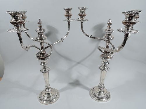 Pair of English Neoclassical Silver & Sheffield Plate Candelabra