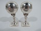 Pair of English Classical Sterling Silver Salt & Pepper Shakers 1889