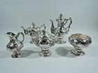 Early Tiffany Sterling Silver 5-Piece Grapevine Coffee & Tea Set 1850s