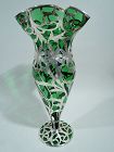 Large Alvin Art Nouveau Green Silver Overlay Daisy Vase