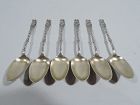 Set of 6 Antique American Art Nouveau Sterling Silver Demitasse Spoons