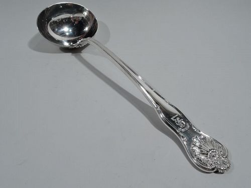English Victorian Georgian Thread & Shell Sterling Silver Soup Ladle