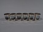 Set of 6 Antique German Silver & Enamel Grand Tour Shot Glasses