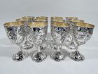 Set of 12 Baltimore Sterling Silver Grapevine Wine Goblets C 1900
