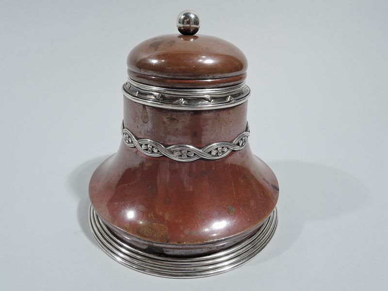Antique Tiffany Aesthetic Mixed Metal on Copper Inkwell