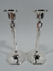 Pair of Antique American Art Deco Sterling Silver Candlesticks